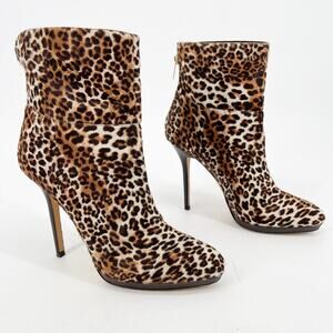Jimmy Choo Alanis Leopard Print Calf Hair Platform Heeled Ankle Boot IT 39